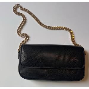 MNG Faux Leather Shoulder Black Black Gold Chain Strap 8x4x1.5"